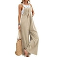 thumbnail image 3 of HUBERY Women Sleeveless Button Pocket Mid-Waisted Solid Color Wide Leg Jumpsuits, 3 of 5