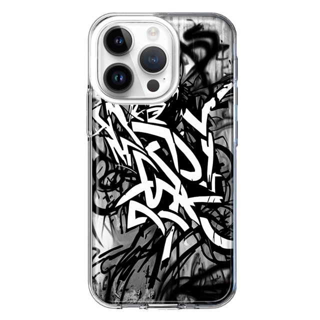 MUNDAZE Apple iPhone 14 Pro Étui de Protection Hybride Transparente Antichoc Noir Blanc Graffiti Urbain