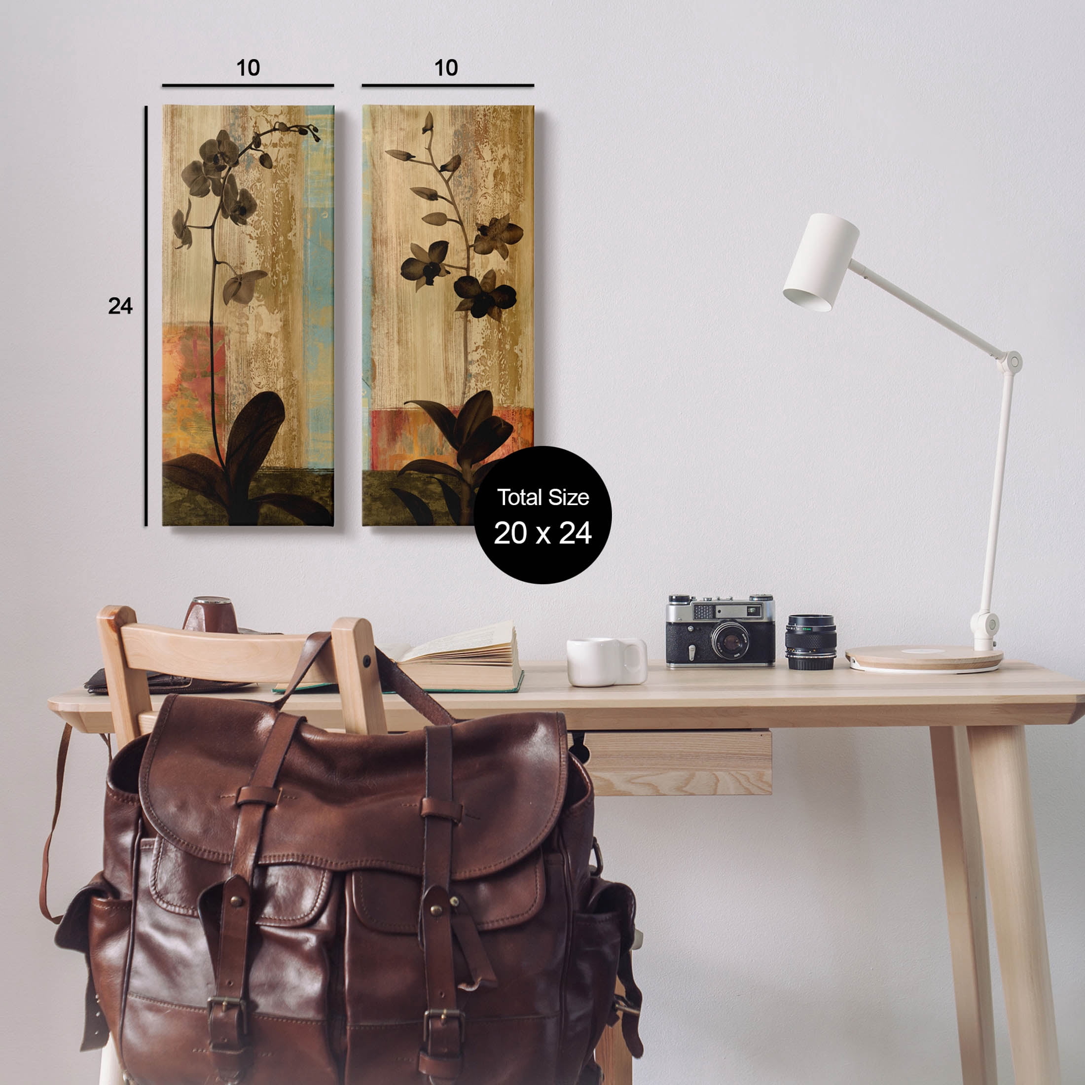 Modern Boho Orchid Blooming Botanical & Floral Graphic Art Gallery Wrapped Canvas Print Wall Art, Set of 2