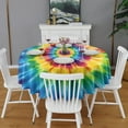 thumbnail image 2 of Colorful Tie Dye Mandala Pattern Round Tablecloth 60"x60",Wrinkle Wipeable Table Cloth for Kitchen Dining Room Picnic Patio Party, 2 of 6