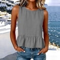 thumbnail image 5 of FDGIU Women's Crew Neck Linen Blend Sleeveless Tank Top, Solid Peplum Ruffle Hem Loose Cropped Casual Camisole Blouse, 5 of 8