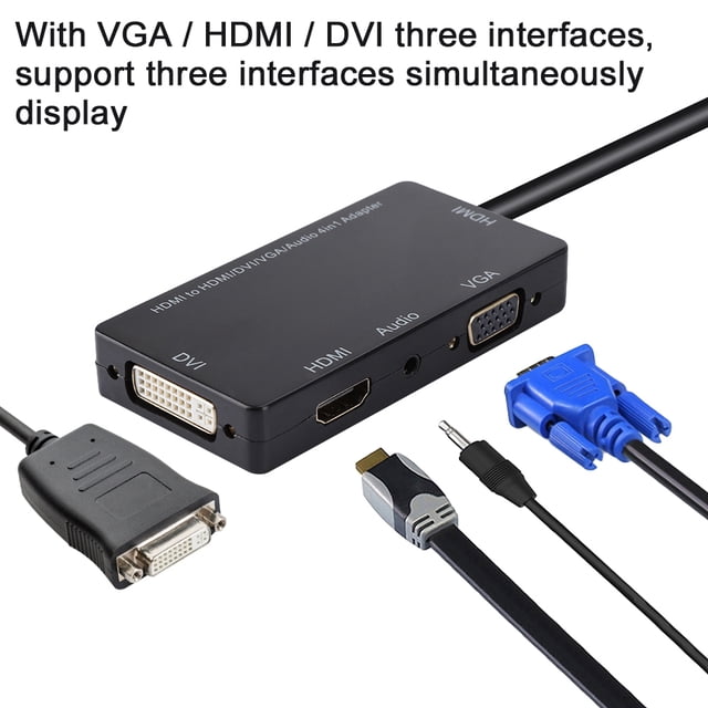 Cabledeconn 4 en 1 HDMI a VGA/HDMI/DVI/Audio Convertidor Multifunción 1920*1080P Negro