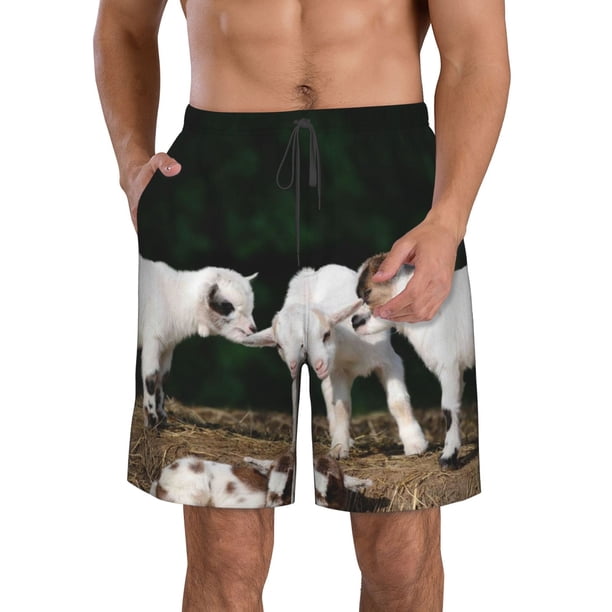 Fotbe Cute Goat Baby Trajes de Baño Estampados para Hombre, Shorts de Verano de Secado Rápido, Ropa de Playa, Bañadores-Small