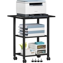3-Tier Printer Stand, Industrial Mobile Printer Table with Storage Shelf and Steel Frame, Rolling Printer Cart Holder with Lockable Wheels for Home, Office (Black)