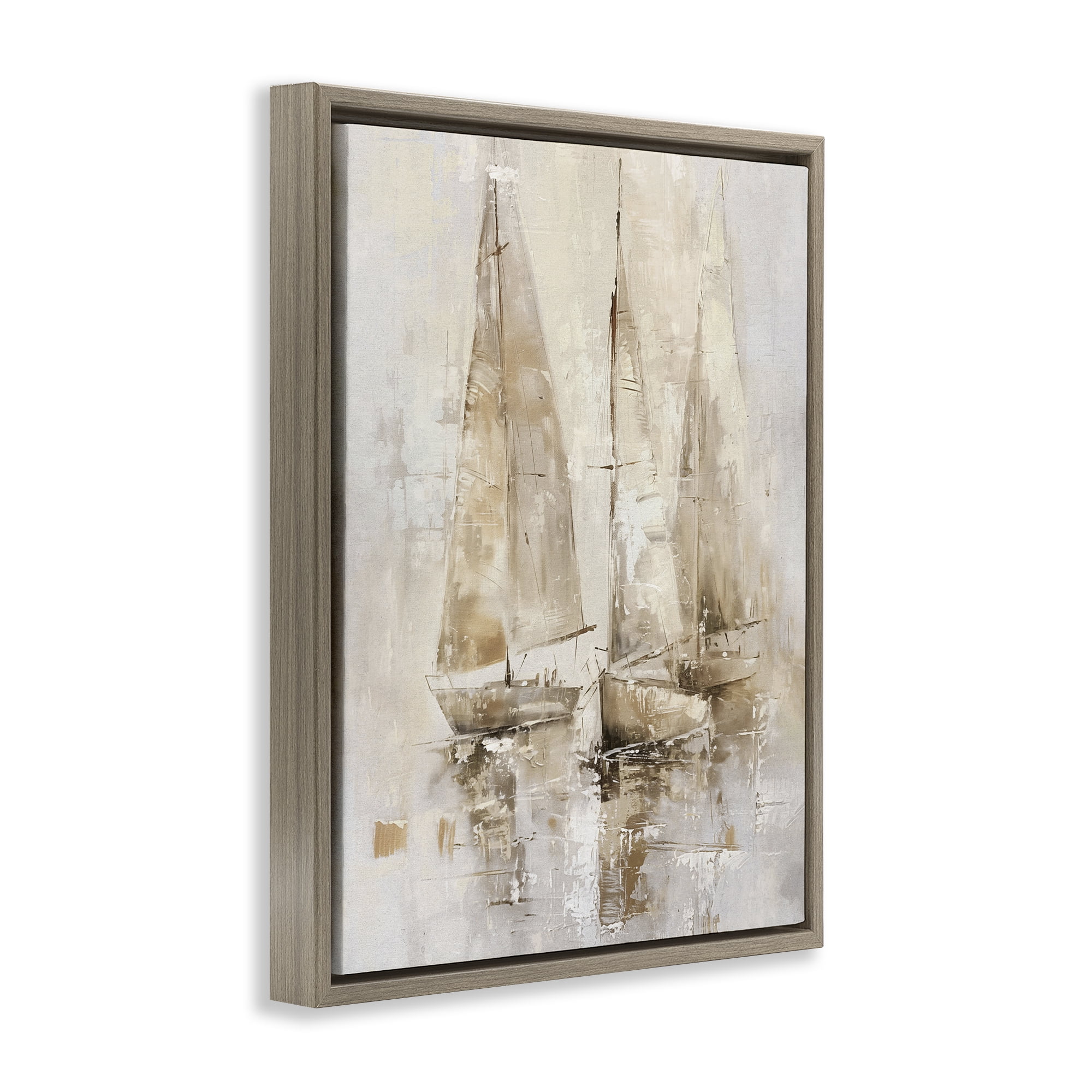 Stupell Industries Neutral Sailing on Sea Nautical & Beach Painting Brown Floater Framed Canvas Art Print Wall Art, 25 x 31