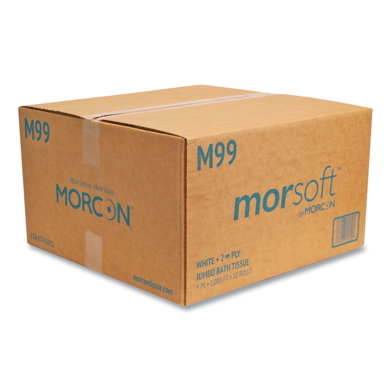 Morcon Tissue Jumbo Toilet Paper, Septic Safe, 2-Ply, White, 3.3" x 1,000 ft, 12/Carton