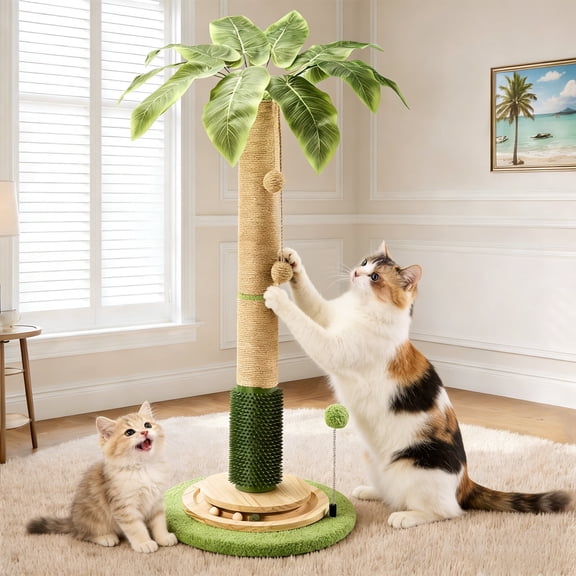40'' Tall Cat Scratcher with Sisal Rope,Cat Scratching Posts for Indoor Cats with Interactive Ball,Self Groomer with Hanging Ball for for Kittens Adults Cats