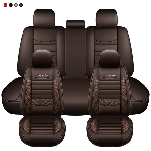 PEPWELL Leather Car Seat Covers Full Set, Automotive Seat Covers 5 Seats, Breathable Waterproof Full Wrapping Edge Seat Covers, Fit for Most Cars SUV and Most Sedans Hatchbacks Crossovers