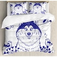 thumbnail image 3 of Alaskan Malamute Duvet Cover Set Twin Size, Happy Doggy in Blossoming Spring Field with Singing Birds and Flowers, Decorative 2 Piece Bedding Set with 1 Pillow Sham, Blue White, by Ambesonne, 3 of 3
