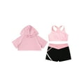 thumbnail image 3 of Haitryli Kids Girls Sports Dance Outfits Short Sleeve Crop Hoodie Tank Tops with Shorts 3 Piece Set A Pink 14, 3 of 5