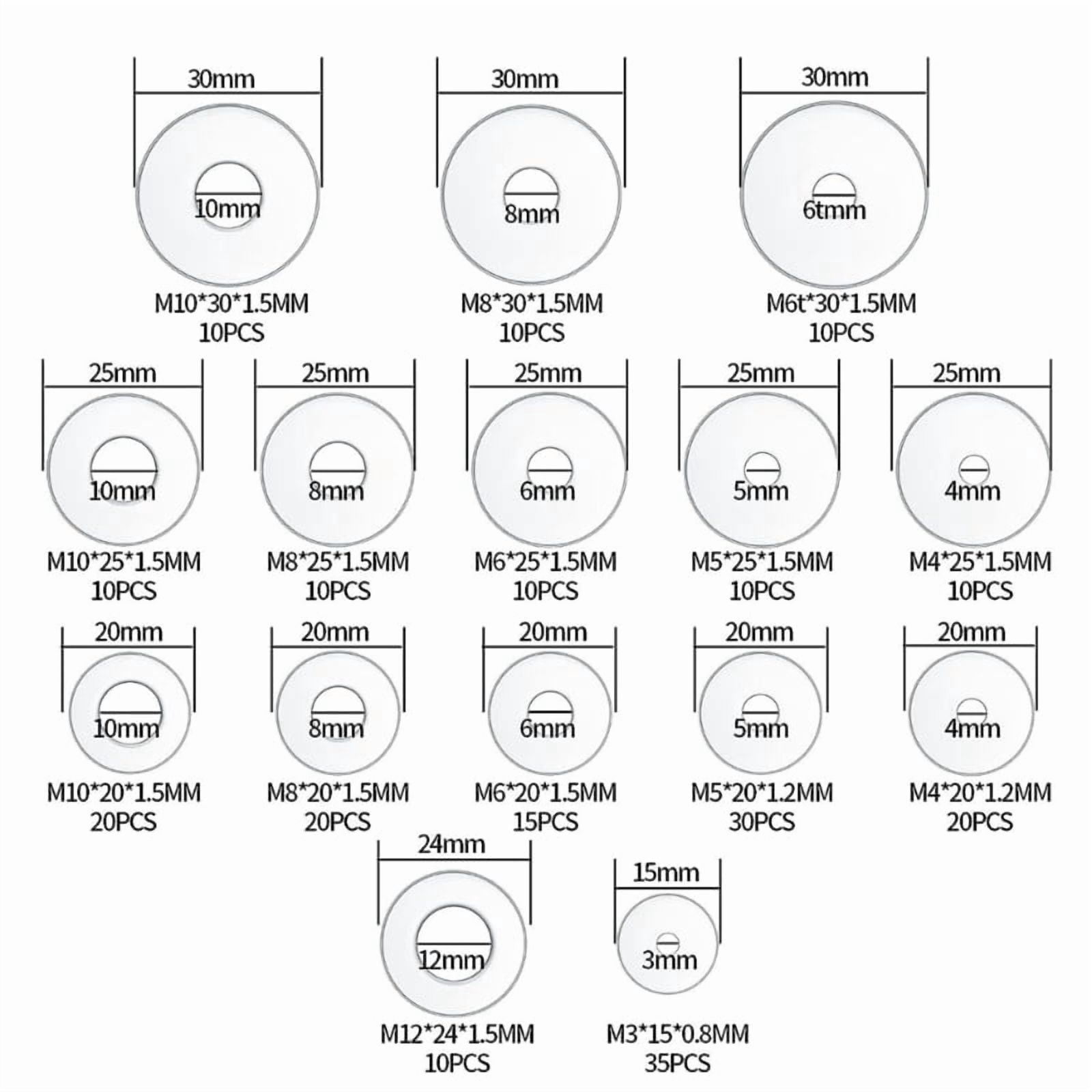 230Pieces Stainless Steel Flat Washers, 304 Steel Washer Pack Washers, Metal Washers Assortment Kit