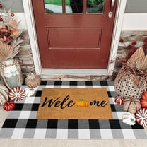 XEOVHV Buffalo Plaid Area Rugs,35.4x23.6 Inches Black and White Checkered Rug Washable Front Door Mat Hand Woven Cotton Outdoor Rug Small Rug for Front Porch Kitchen Entryway Patio Bathroom