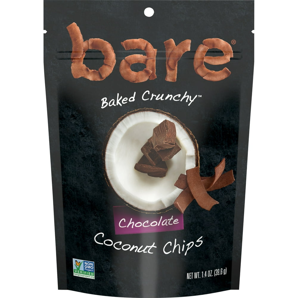 bare Baked Crunchy Coconut Chips, Chocolate, Gluten Free, 1.4 oz Bag