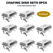 Wilprep 8Pack 9L/9.5Q Chafer Chafing Dish Sets Stainless Steel Catering Pans Food