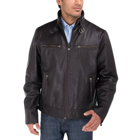 Luciano Natazzi Men's Trim Fit Quality Cow PDM Heritage Look Leather Moto Jacket Dark
