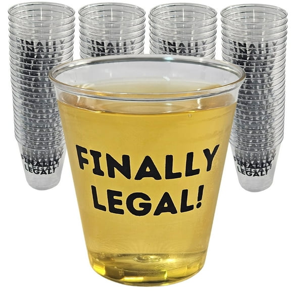 Cloverjoyed Finally Legal 21st Birthday Plastic Shot Glasses, 100 Pack, Disposable Shot Cups for Legal Milestones, Party Supplies, Jello Shots