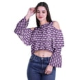 thumbnail image 2 of Moomaya Button Front Cold Shoulder Top Printed  Casual Loose Blouse Short Top, 2 of 4