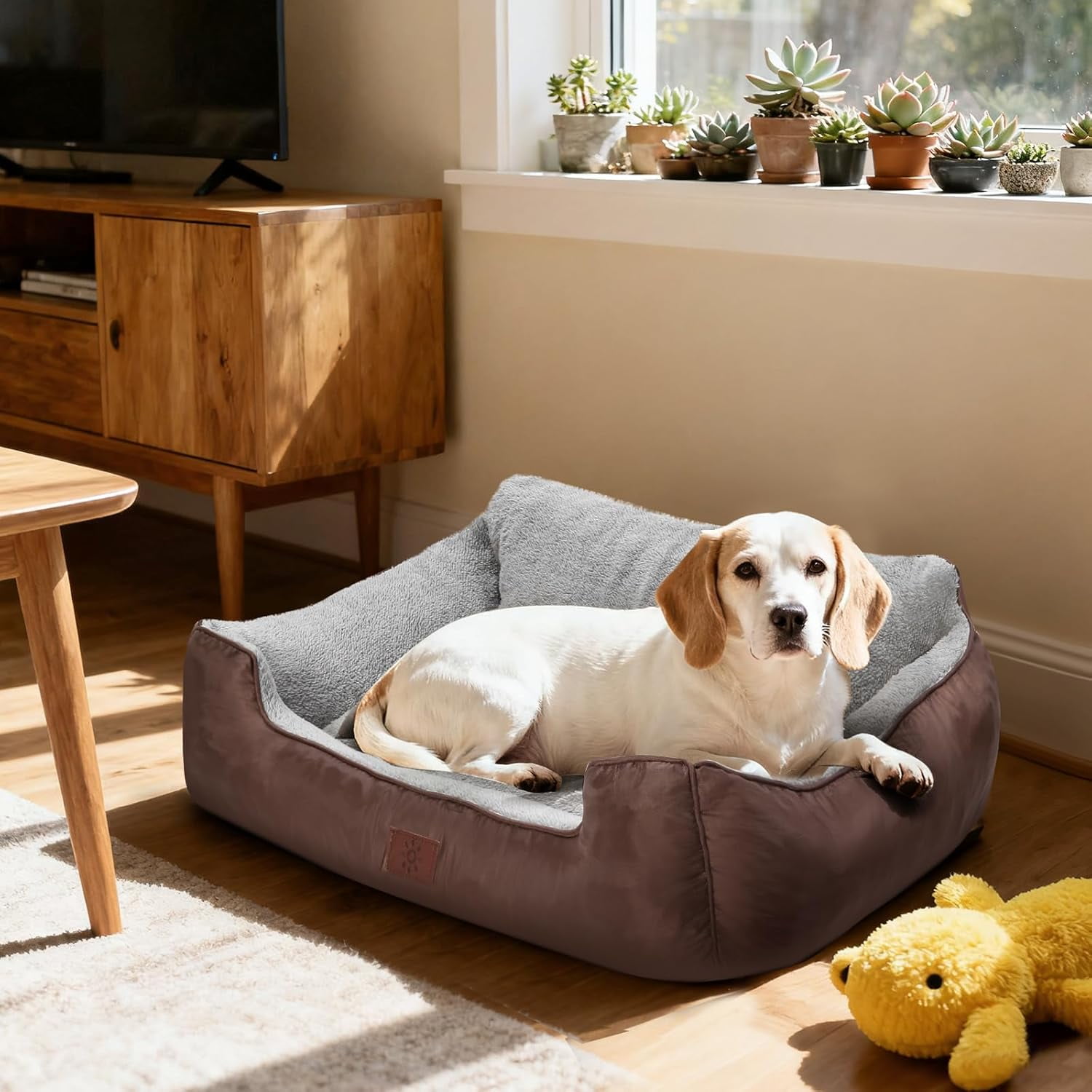 Orthopedic Dog Beds for Extra Large Dogs, Washable Rectangle Dog Couch Sofa Bed with Non-Skid Bottom for Pet Sleeping, 39”x31”x9”, Brown