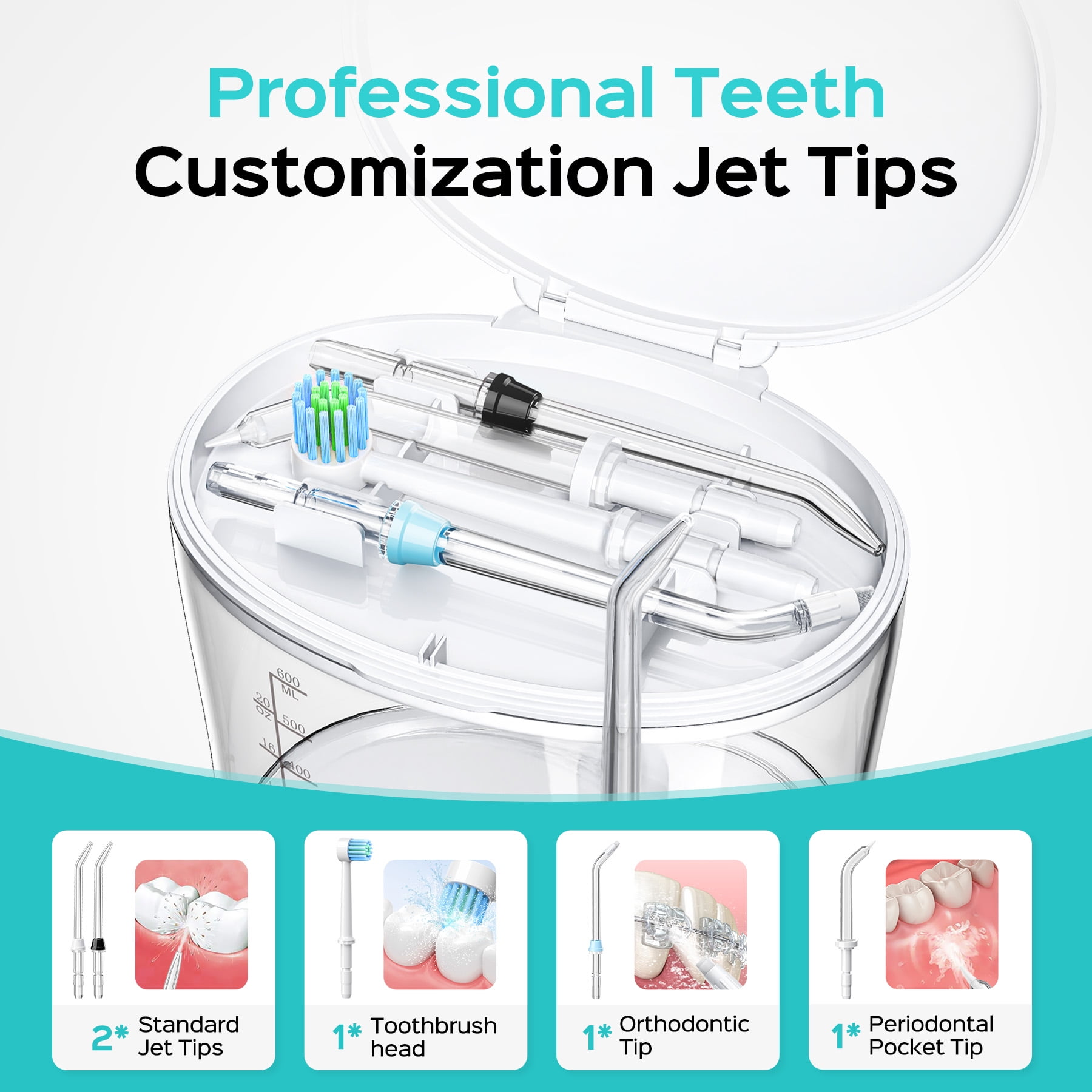 COSLUS Water Flosser for Teeth,Water Dental Flosser Pick for Teeth Cleaning and Flossing,600ML,12 Pressure Settings,for Family