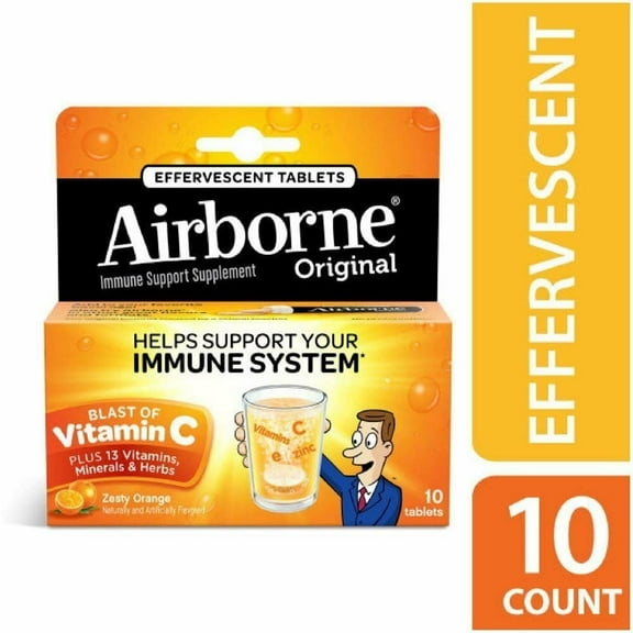 Airborne Original Vitamin C, Immune Support Supplement, Zesty Orange, 10 ct