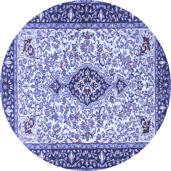 Ahgly Company Machine Washable Indoor Round Persian Blue Traditional Area Rugs, 8' Round