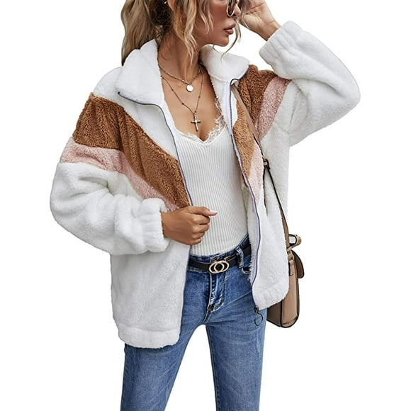 Women Winter Jacket Short Front Open Long Sleeves Faux Wool Coat With Pockets Cardigan Jacket Plush Outerwear XL