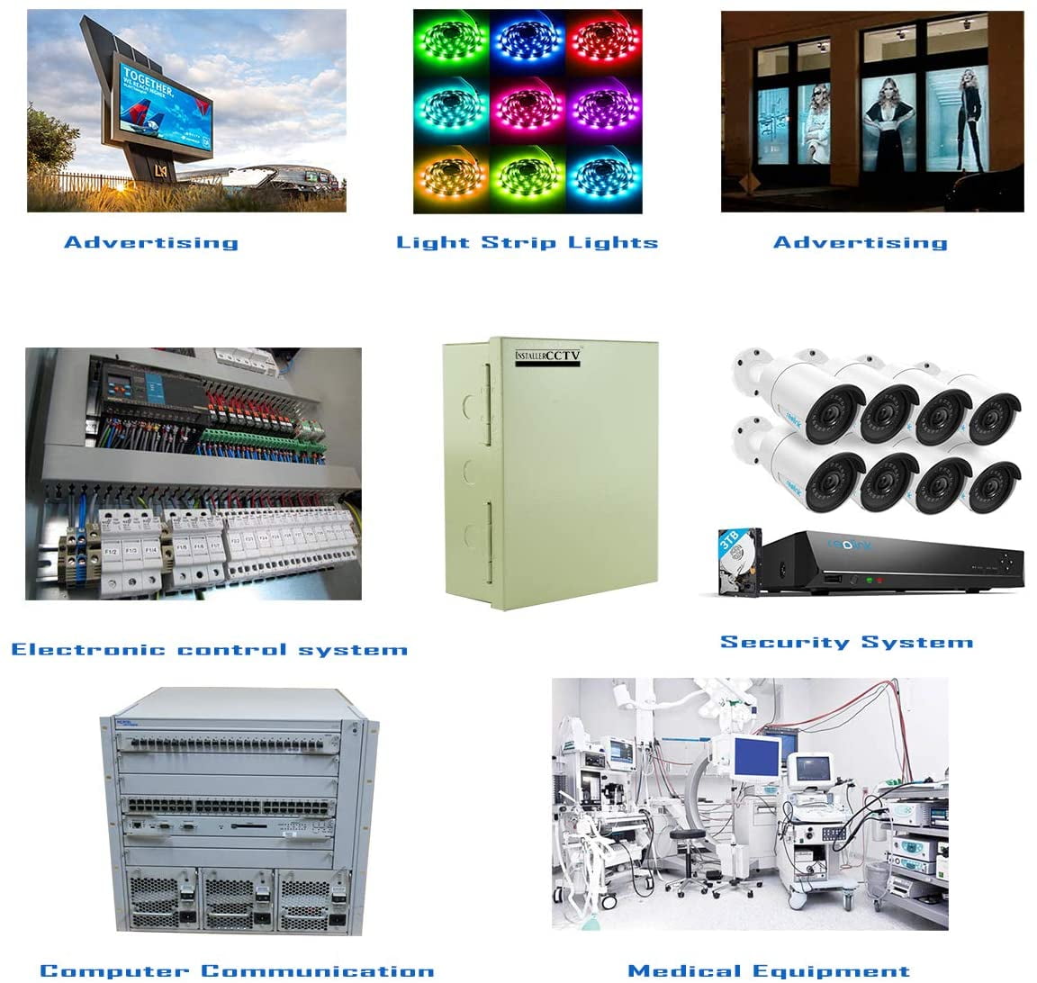 InstallerCCTV 9 Outputs 12 Amp 12V DC CCTV Distributed Power Supply Box for Security Camera, UL Listed