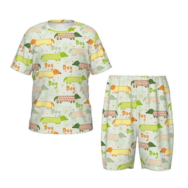 Balery Dachshund Dog Puppy Conjunto de Pijama Infantil de Manga Corta con Estampado – Ropa de Dormir de Algodón Suave-Large