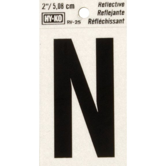 Hy-Ko RV-25/N Vinyl Self-Stick Reflective with Letter N, 2", Black