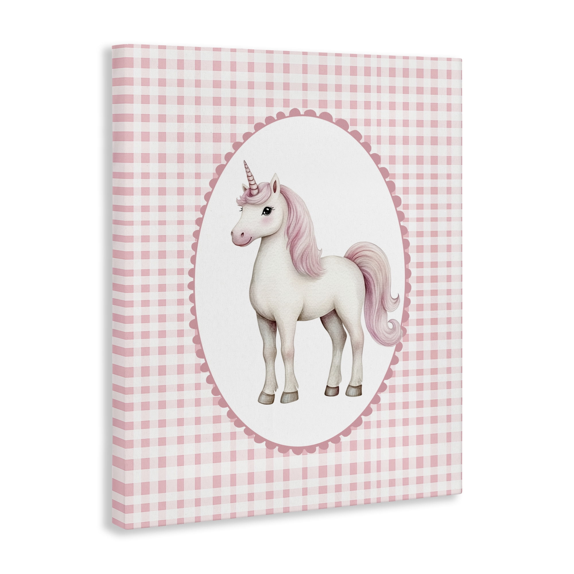 Stupell Industries Pink Gingham Unicorn Canvas Wall Art, design by Christine Simpson Art