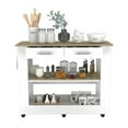 thumbnail image 4 of Dtwnek Kitchen Island with Wheels and 2 Drawers and Lower Open Shelf, White + Light Brown, 4 of 7