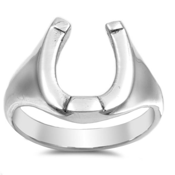Sterling Silver Women's Men's Lucky Horseshoe Ring Band 15mm 925 Jewelry Female Male Unisex Size 12
