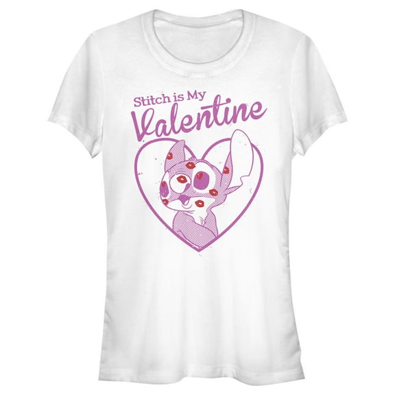 Junior's Lilo & Stitch My Valentine Graphic Tee White Medium