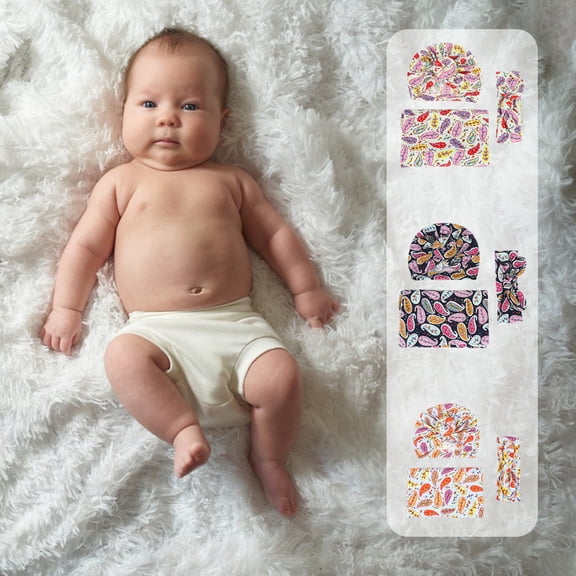 Lovzfmll Newborn Photography Swaddle Set, 3-Piece Printed Wrap Cloth with Hat and Headband, Soft Toddler Shower Gift