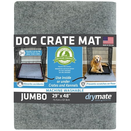 Drymate Dog Crate Mat Liner, Absorbent, Waterproof, Non-Slip, Machine Washable, Use Under Pet Cage to Protect Floors, Customizable, Light Grey, 48" x 29"