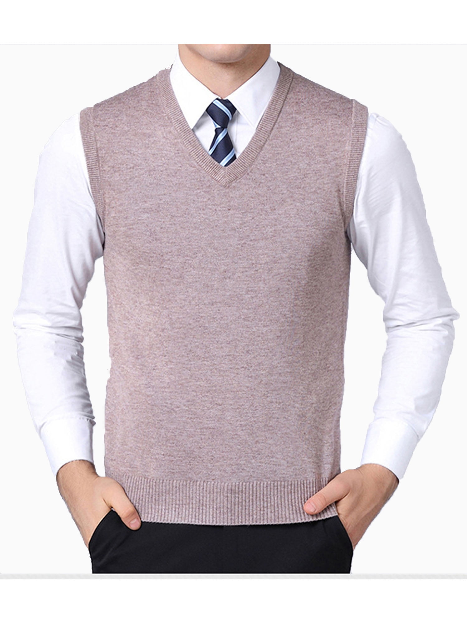Aibrou Mens V-Neck Button Front Knit Sweater Vest Regular Fit 