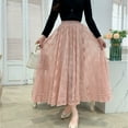 thumbnail image 3 of SWSMCLT Women's Pleated Skirt Lace Tulle Summer Mid Rise Skirt A Line Fitted Casual Elastic Waist Calf Length Pink Small-Large, 3 of 4