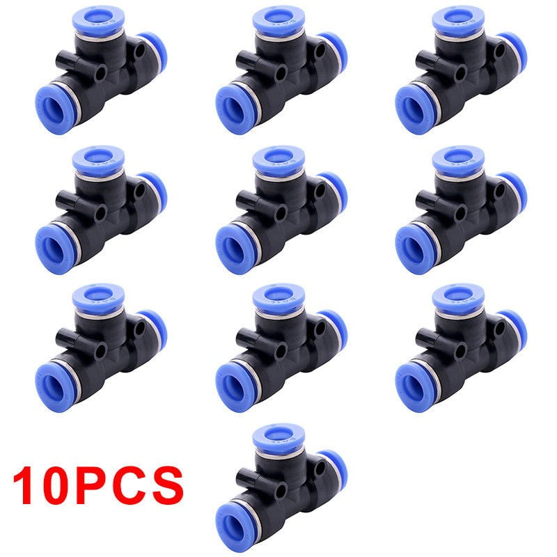 5pcs Pneumatic Tee Union Connector Tube OD 1/4" One Touch Push In Air Fitting 