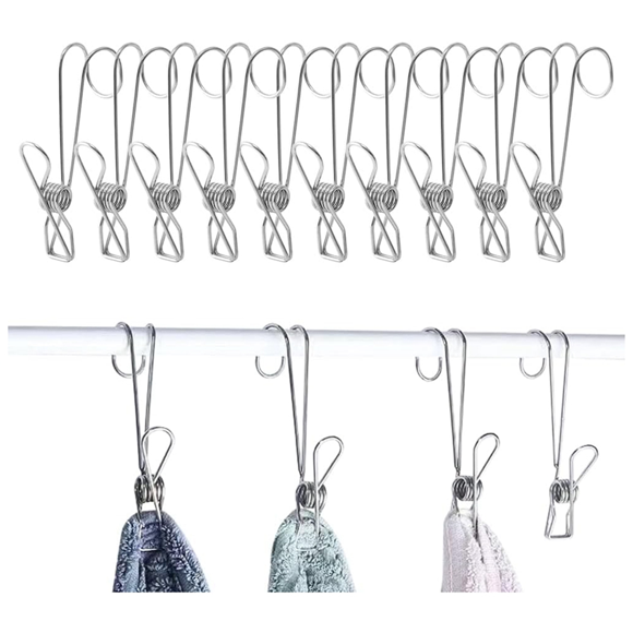Stainless Steel Binder Clips, Stainless Steel Clothespins with Hooks, Universal Metal Clips for Kitchen and Bathroom