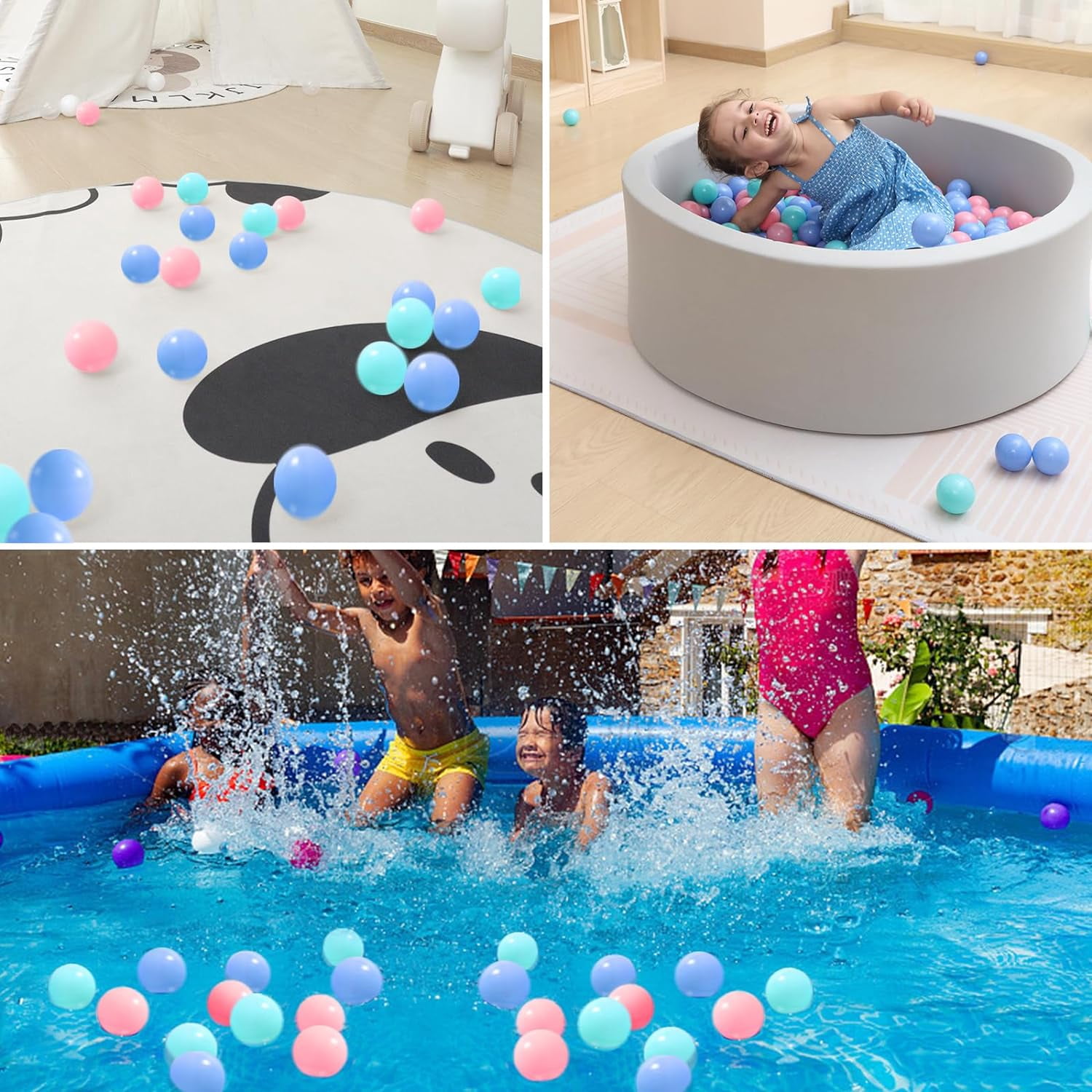 100 PCS Ball Pit Balls Toddlers Play Ball 2.16-inch Ocean Balls Baby Toys Macaron Mixed Color Pool Party Decoration (Pink, Blue, Green)