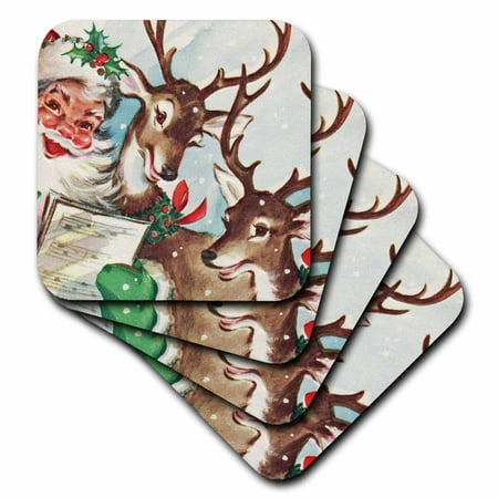 

3dRose Santa and the Singing Reindeer Vintage Soft Coasters set of 4