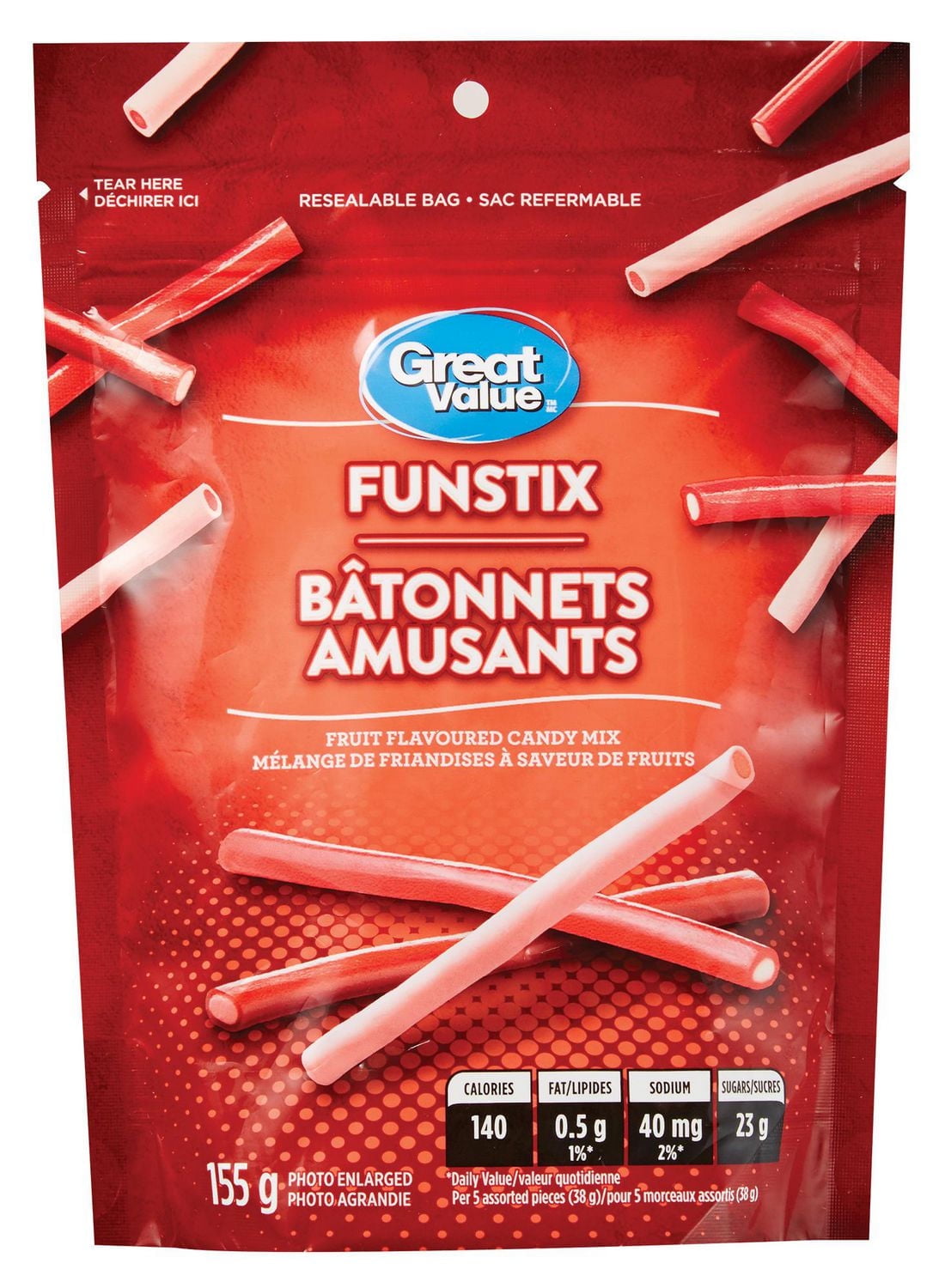 Great Value Funstix Fruit Flavoured Candy Mix, 155 g