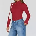thumbnail image 6 of Turtleneck Sweaters for Women Ribbed Knit Long Sleeve, Slim Fitted Warm Fall Basic Pullover Red L, 6 of 7