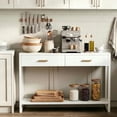 thumbnail image 6 of Modern White Console Table with Smart Foot-Sensor Light, 2 Drawers and Open Shelf, Narrow Entryway Sofa Table with Gold Handles Living Room, 6 of 10
