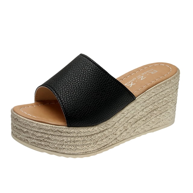 IUJSOY Womens Open Toe Platform Sandals Comfort Slip on Espadrille Wedge Slides with Arch Support
