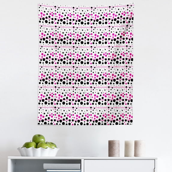 Abstract Tapestry, Polka Dots and Geometric Round Circles Stripes Minimal Modern Design, Fabric Wall Hanging Decor for Bedroom Living Room Dorm, 5 Sizes, Pink Charcoal Grey White, by Ambesonne