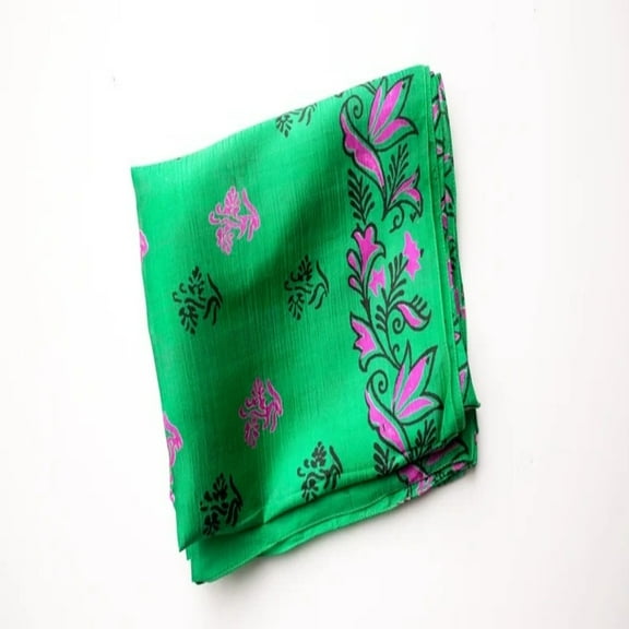 Mirayan India Pure Silk Scarf Hand Block Printed With Pink Floral Spring Artwork