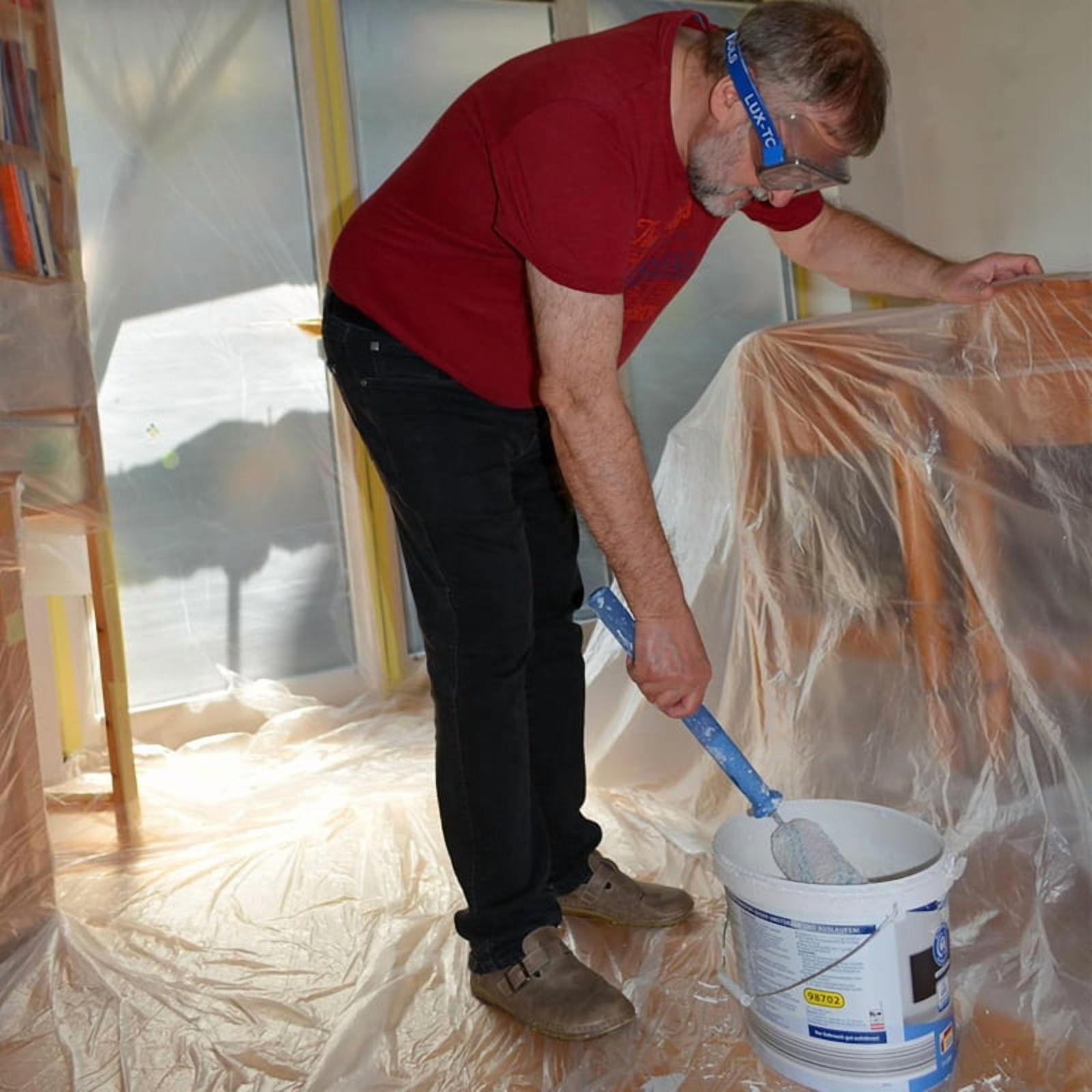 6 Rolls Painters Plastic with Tape, Pre-Taped Masking Film, Automotive Best Tape and Drape,for Covering Skirting
