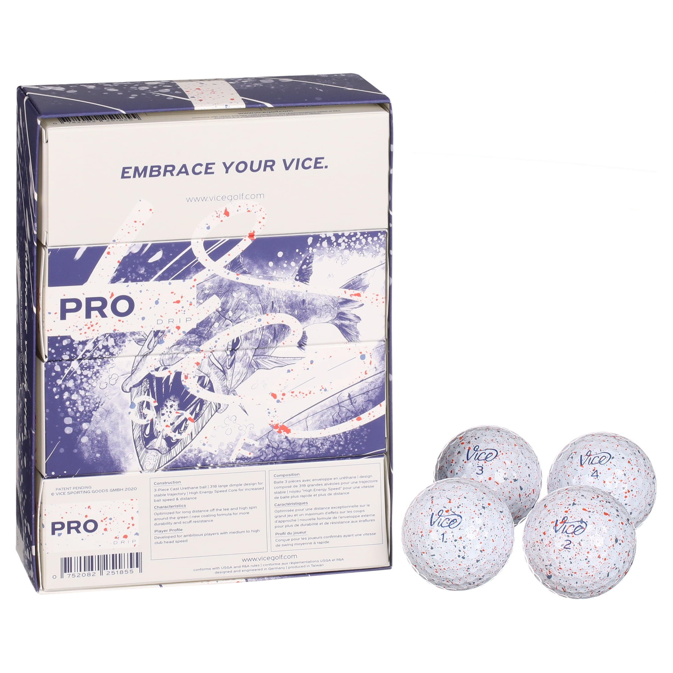 Buy Vice Golf Pro Drip Blue/Red Golf Ball - 1 Dozen Online in Ecuador.  951994859