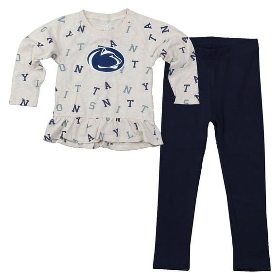 Girls Toddler Wes & Willy Oatmeal Penn State Nittany Lions Ruffle Raglan Long Sleeve T-Shirt & Leggings Set